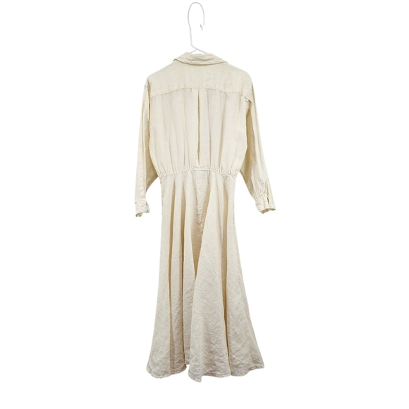 Women's Vintage Linen Wrap Style Button Front Midi Dress Cottagecore - Picture 4 of 7